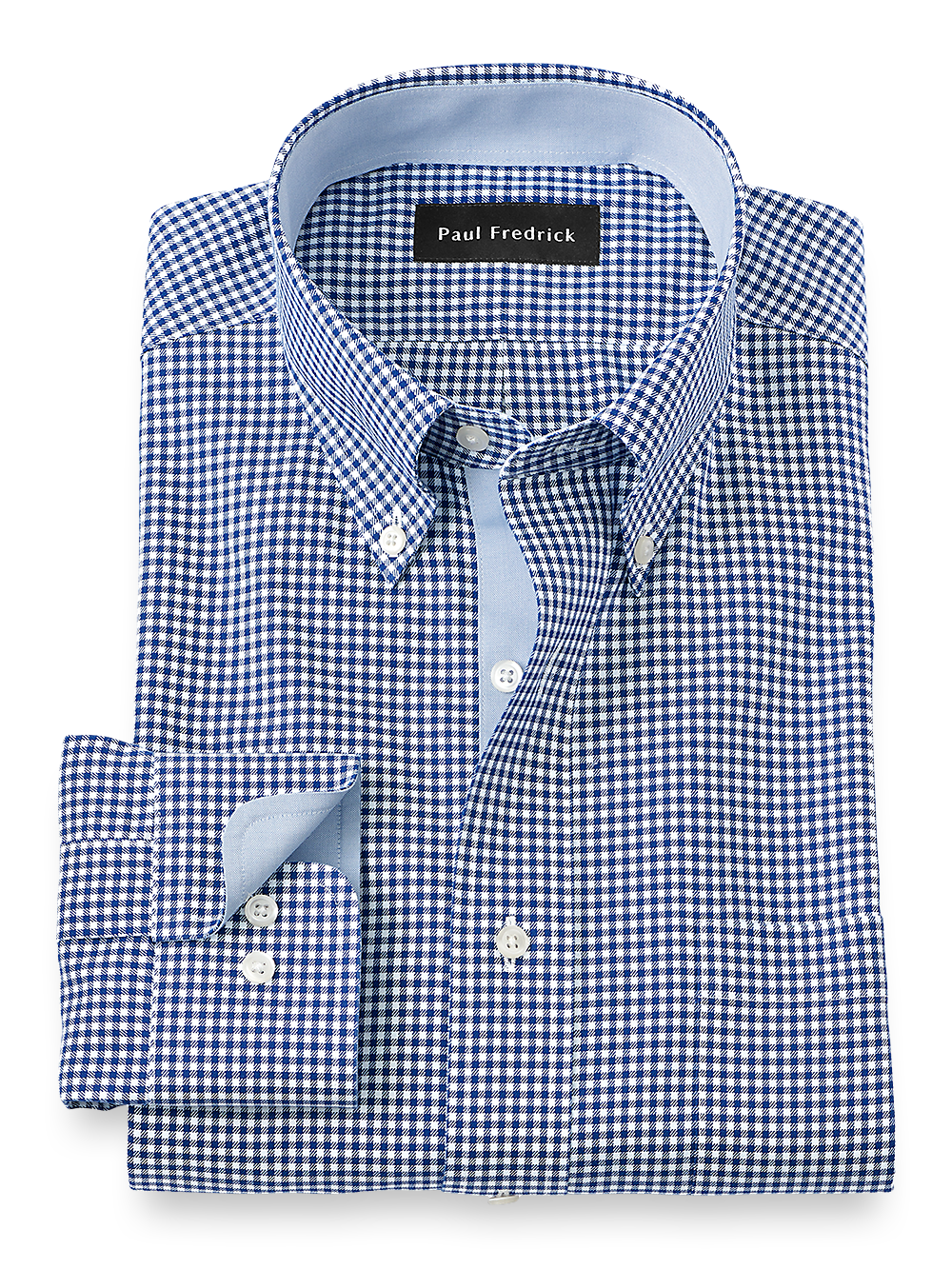 Product Image of Non-iron Cotton Check Dress Shirt With Contrast Trim-Blue