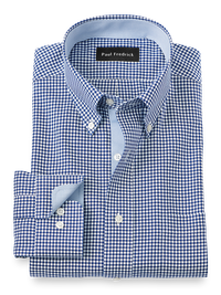 Non-Iron Cotton Check Dress Shirt With Contrast Trim - Blue