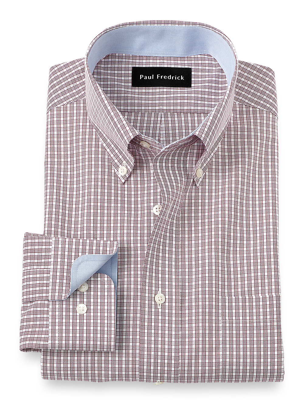 Product Image of Non-iron Cotton Plaid Dress Shirt With Contrast Trim-Burgundy
