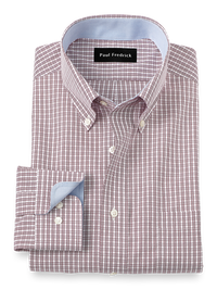 Non-Iron Cotton Plaid Dress Shirt With Contrast Trim - Burgundy