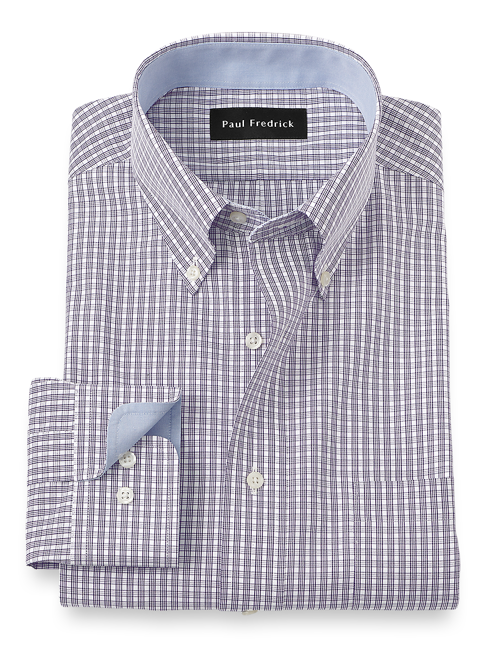 Product Image of Non-iron Cotton Plaid Dress Shirt With Contrast Trim-Purple