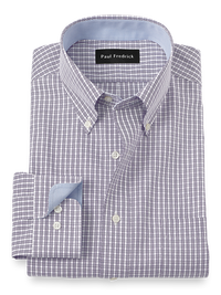 Non-Iron Cotton Plaid Dress Shirt With Contrast Trim - Purple