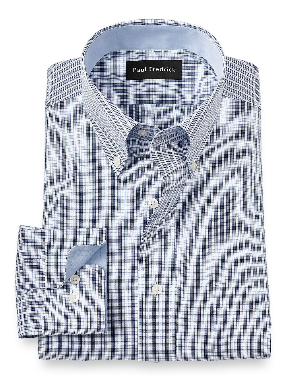 Product Image of Non-iron Cotton Plaid Dress Shirt With Contrast Trim-Blue