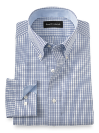 Non-Iron Cotton Plaid Dress Shirt With Contrast Trim - Blue