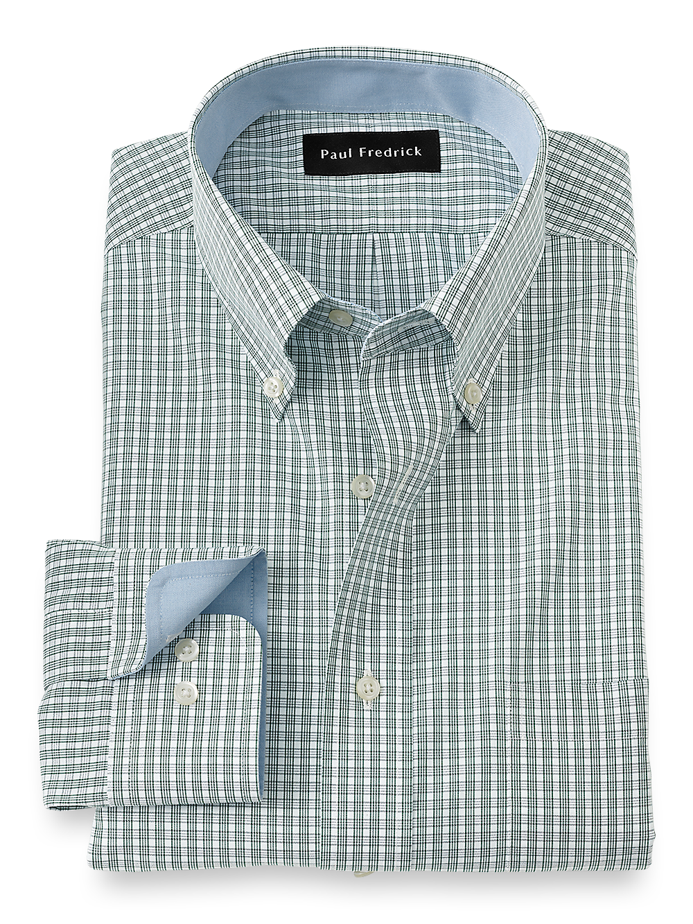 Product Image of Non-iron Cotton Plaid Dress Shirt With Contrast Trim-Green