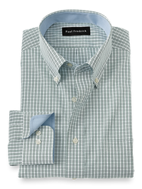 Non-Iron Cotton Plaid Dress Shirt With Contrast Trim - Green