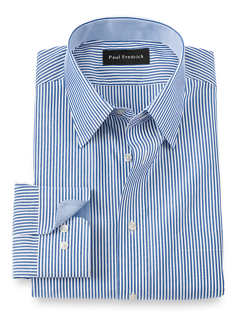 Product Image of Non-iron Cotton Stripe Dress Shirt With Contrast Trim-Blue