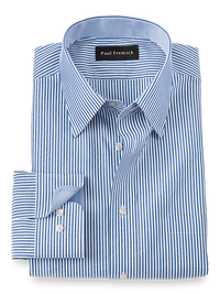 Non-Iron Cotton Stripe Dress Shirt With Contrast Trim - Blue