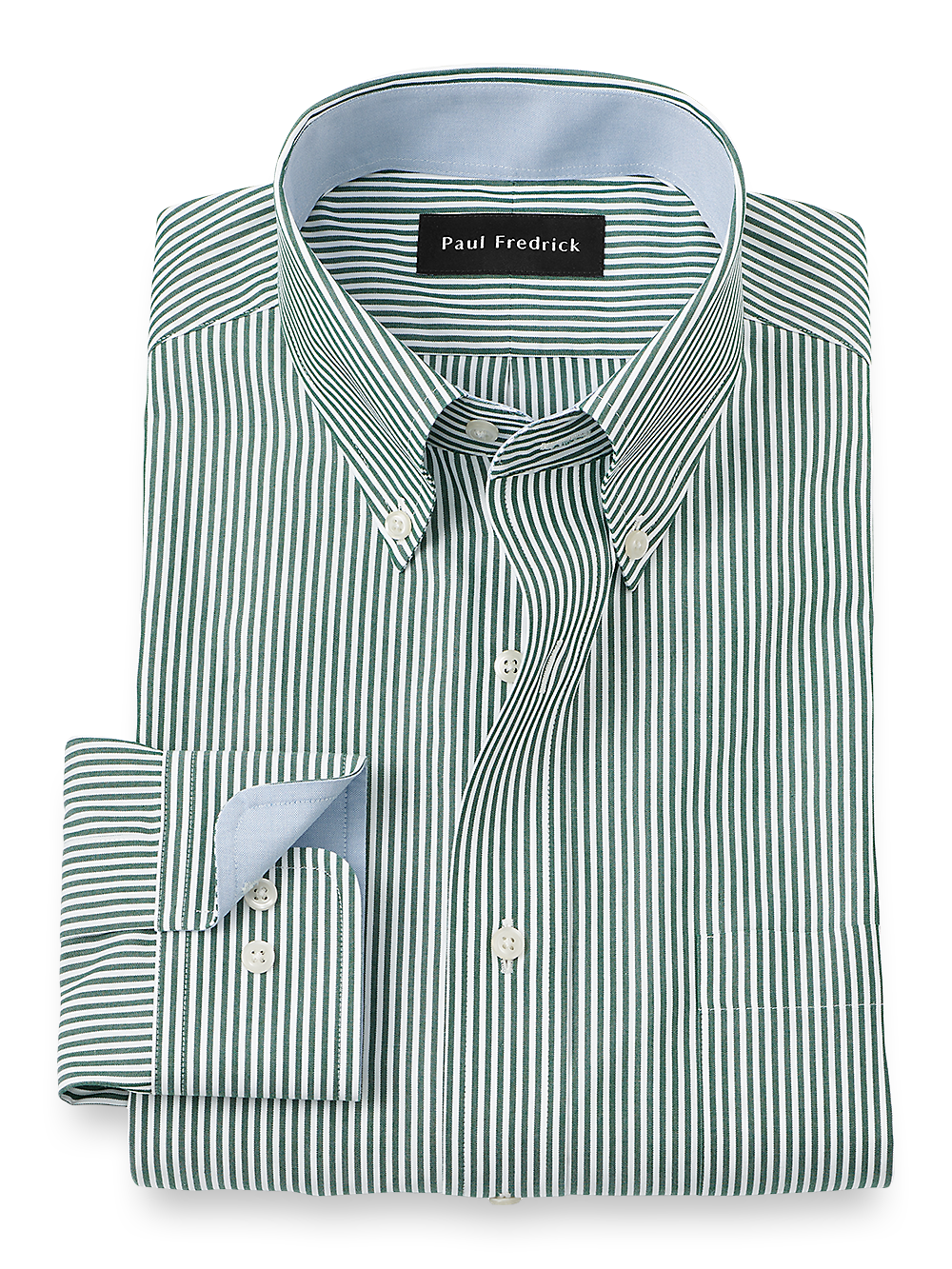 Product Image of Non-iron Cotton Stripe Dress Shirt With Contrast Trim-Green