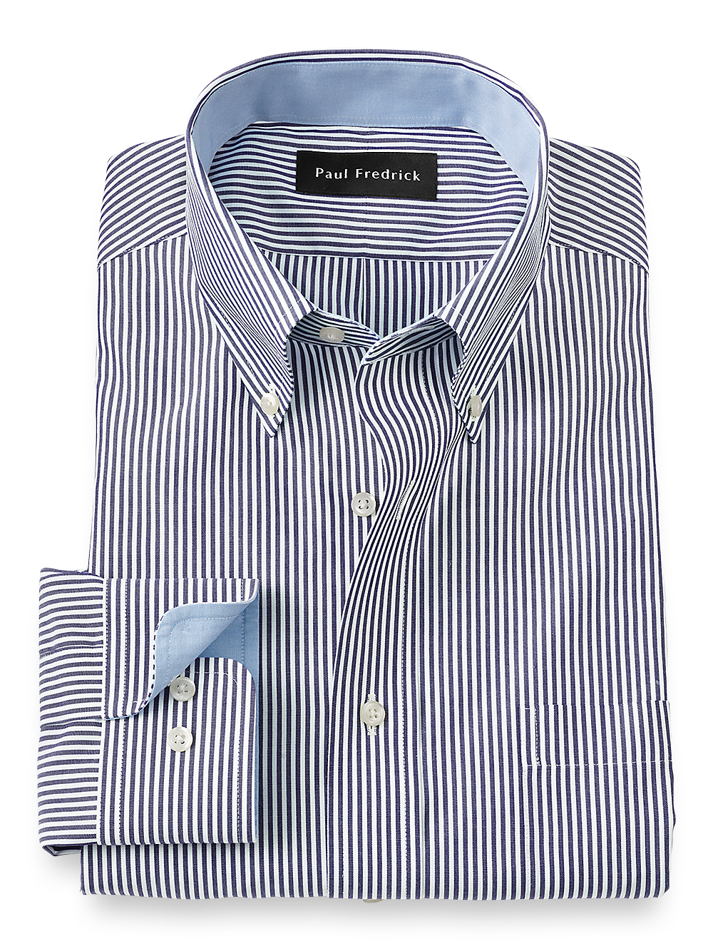 Product Image of Non-iron Cotton Stripe Dress Shirt With Contrast Trim-Purple