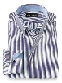 Non-Iron Cotton Stripe Dress Shirt With Contrast Trim - Purple