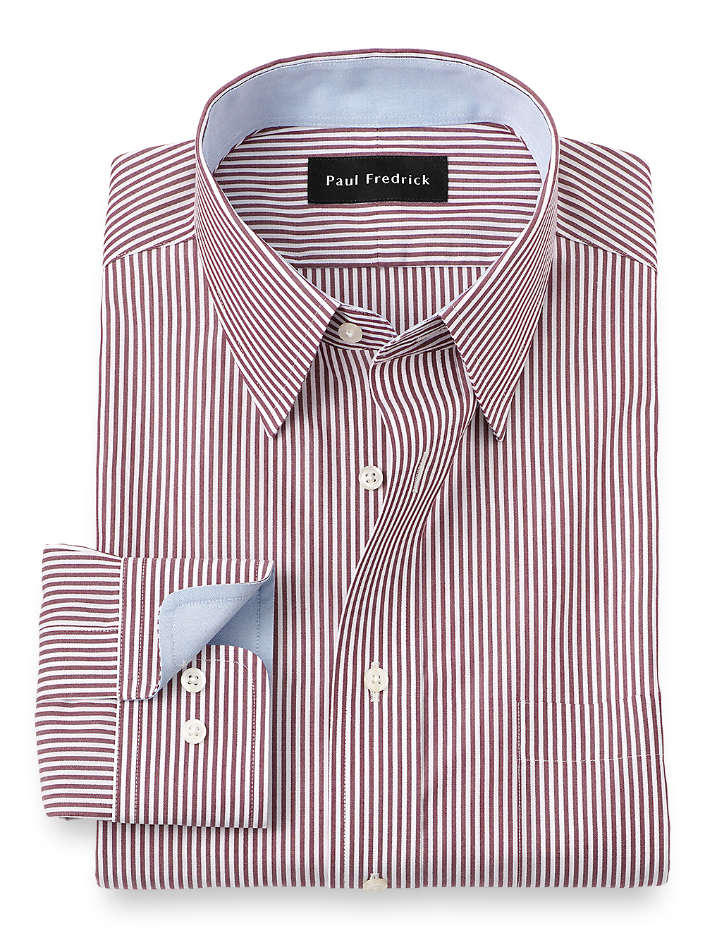 Product Image of Non-iron Cotton Stripe Dress Shirt With Contrast Trim-Burgundy