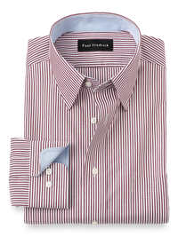 Non-Iron Cotton Stripe Dress Shirt With Contrast Trim - Burgundy