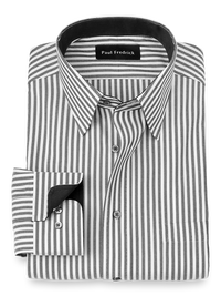 Non-Iron Cotton Stripe Dress Shirt With Contrast Trim - Grey