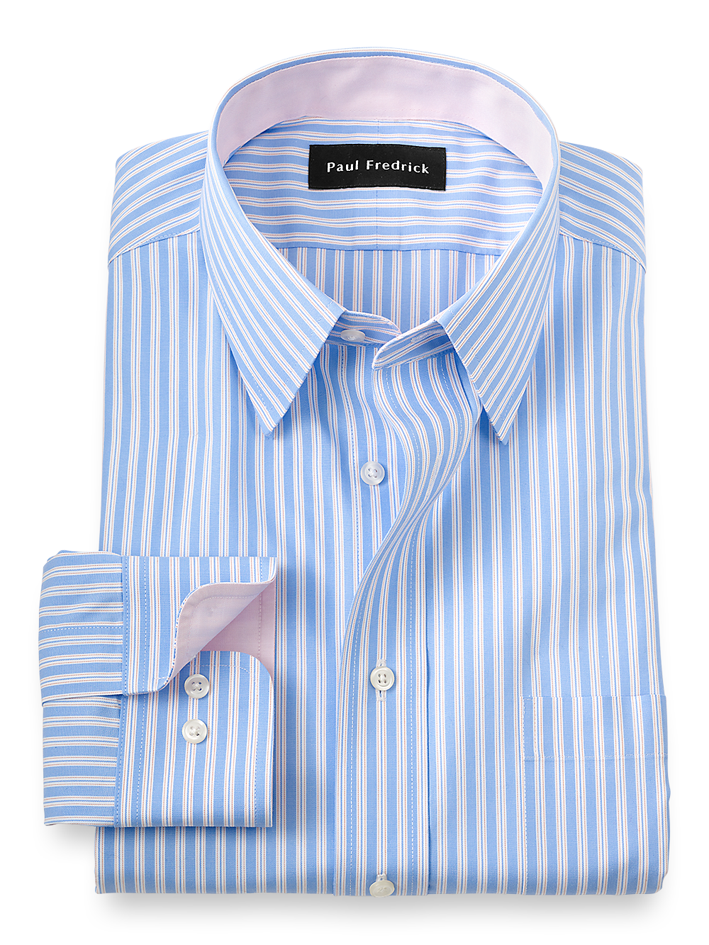 Product Image of Non-iron Cotton Stripe Dress Shirt With Contrast Trim-Blue