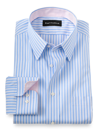 Non-Iron Cotton Stripe Dress Shirt With Contrast Trim - Blue