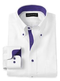 Comfort Stretch Non-Iron Solid Dress Shirt With Contrast Trim - White/purple