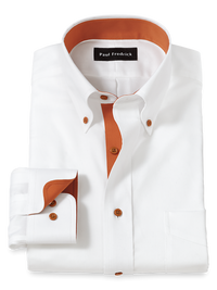 Comfort Stretch Non-Iron Solid Dress Shirt With Contrast Trim - White/rust