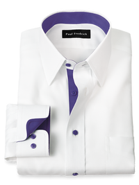 Comfort Stretch Non-Iron Solid Dress Shirt With Contrast Trim - White/purple