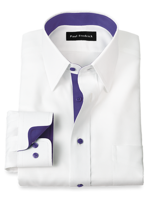 Comfort Stretch Non-Iron Solid Dress Shirt With Contrast Trim - White/purple