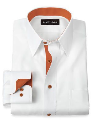 Comfort Stretch Non-Iron Solid Dress Shirt With Contrast Trim - White/rust