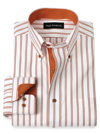 Comfort Stretch Non-Iron Stripe Dress Shirt With Contrast Trim - Rust