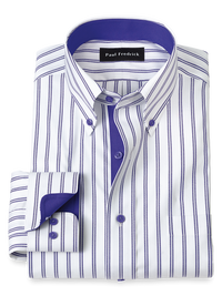 Comfort Stretch Non-Iron Stripe Dress Shirt With Contrast Trim - Purple