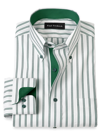 Comfort Stretch Non-Iron Stripe Dress Shirt With Contrast Trim - Green