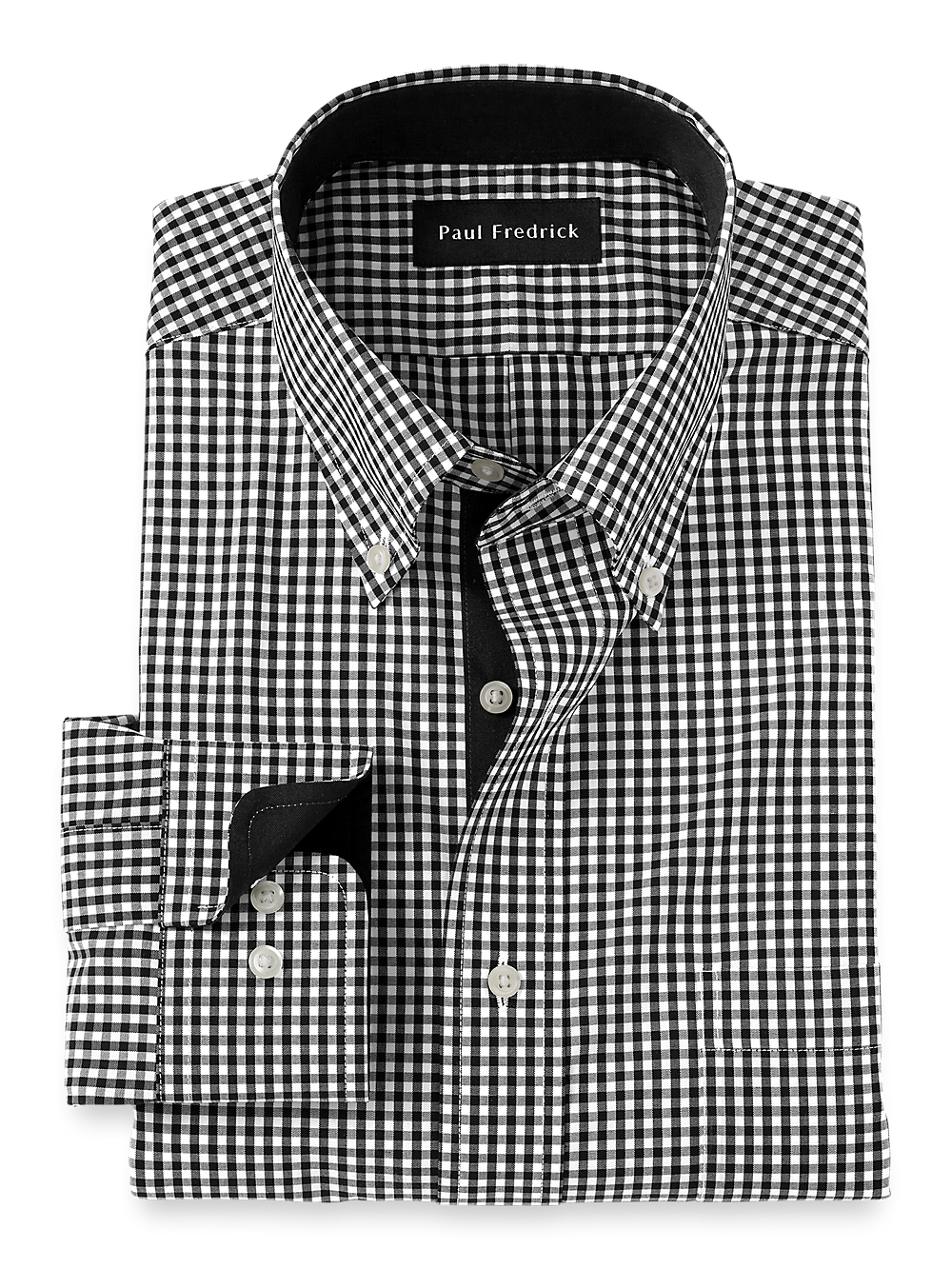 Product Image of Non-iron Cotton Check Dress Shirt With Contrast Trim-Black