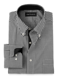 Non-Iron Cotton Check Dress Shirt With Contrast Trim - Black