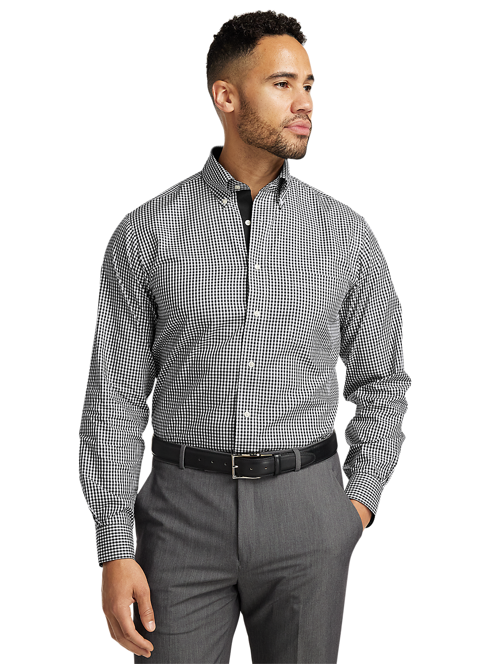 Alternate Image of Non-iron Cotton Check Dress Shirt With Contrast Trim-1