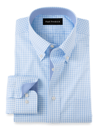 Non-Iron Cotton Check Dress Shirt With Contrast Trim - Blue