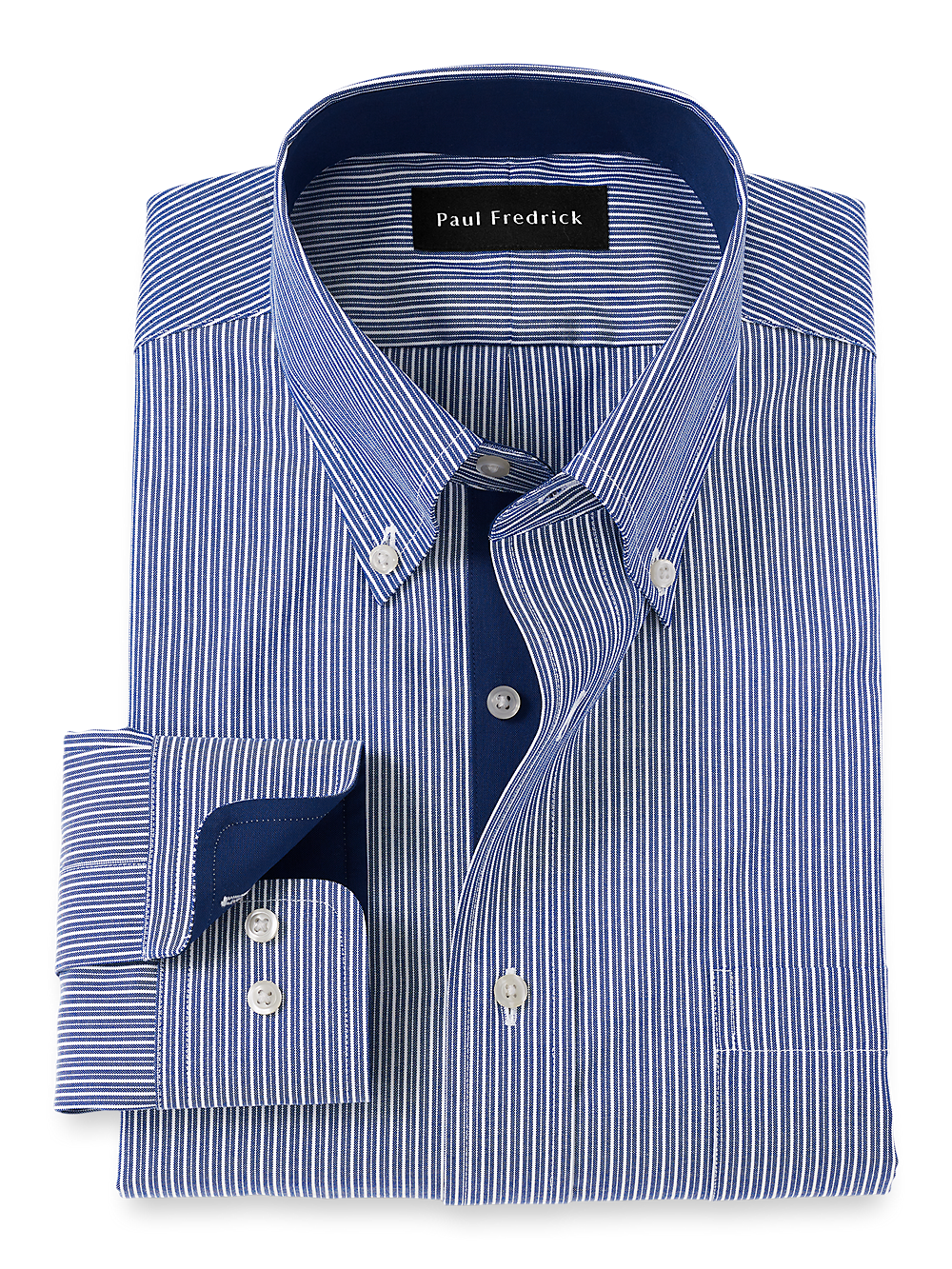 Product Image of Non-iron Cotton Stripe Dress Shirt With Contrast Trim-Blue