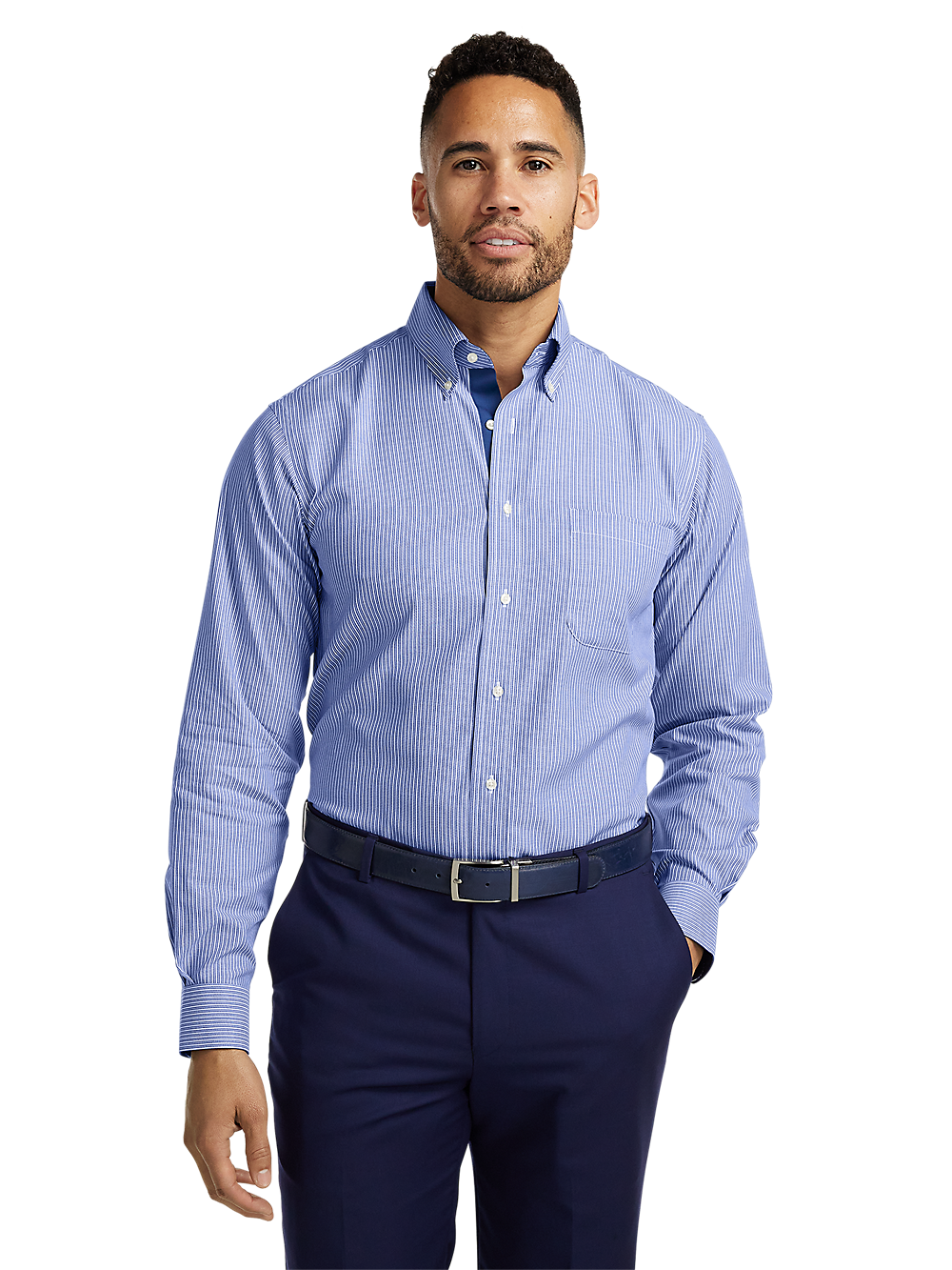 Alternate Image of Non-iron Cotton Stripe Dress Shirt With Contrast Trim-1