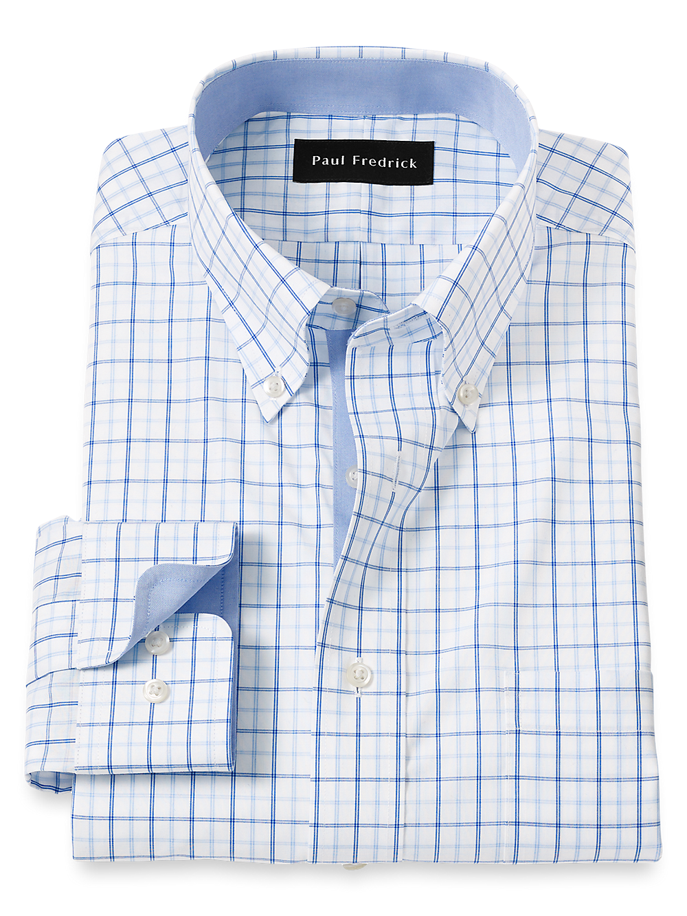 Product Image of Non-iron Cotton Windowpane Dress Shirt With Contrast Trim-Blue