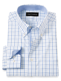 Non-Iron Cotton Windowpane Dress Shirt With Contrast Trim - Blue