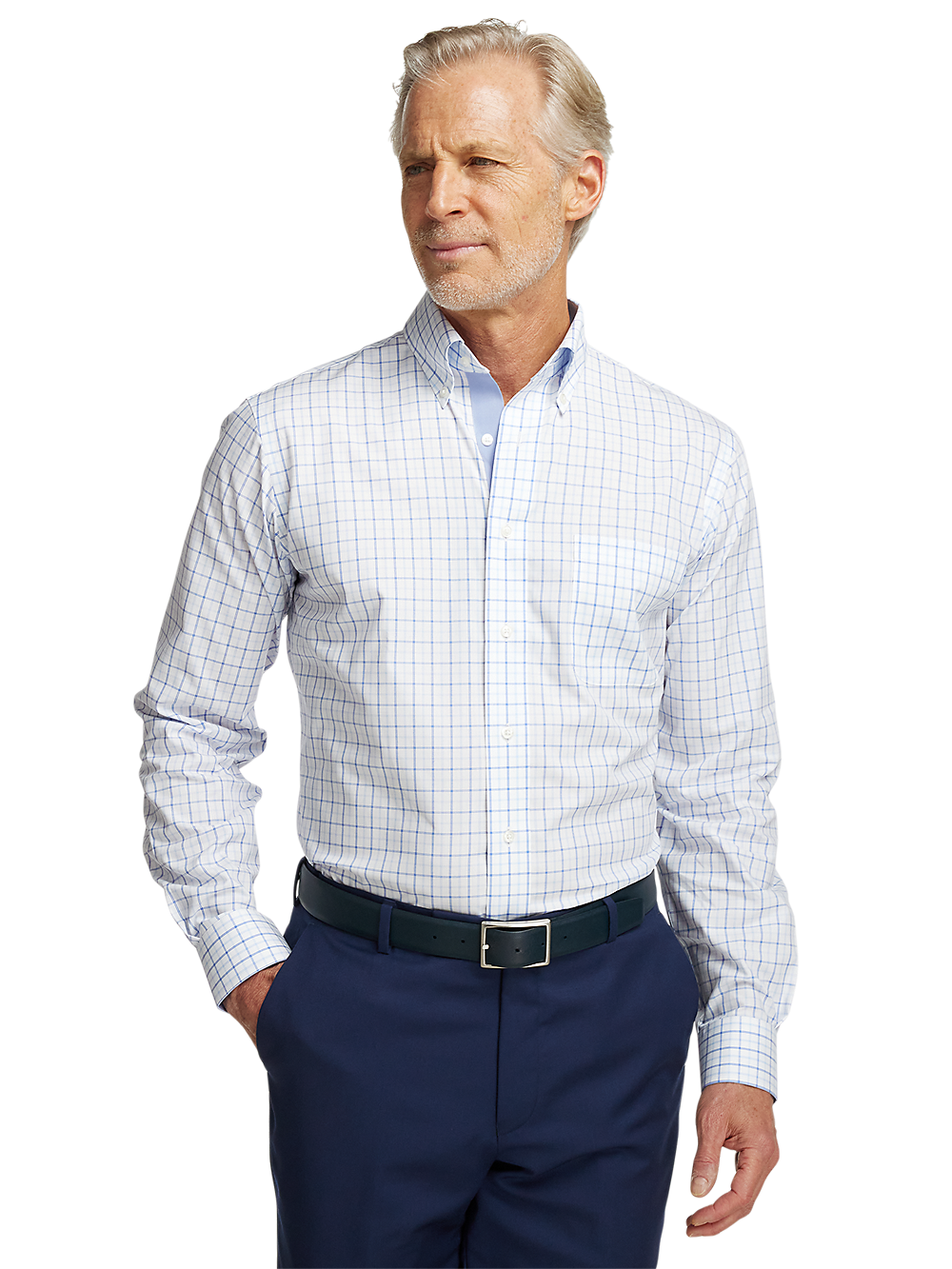 Alternate Image of Non-iron Cotton Windowpane Dress Shirt With Contrast Trim-1