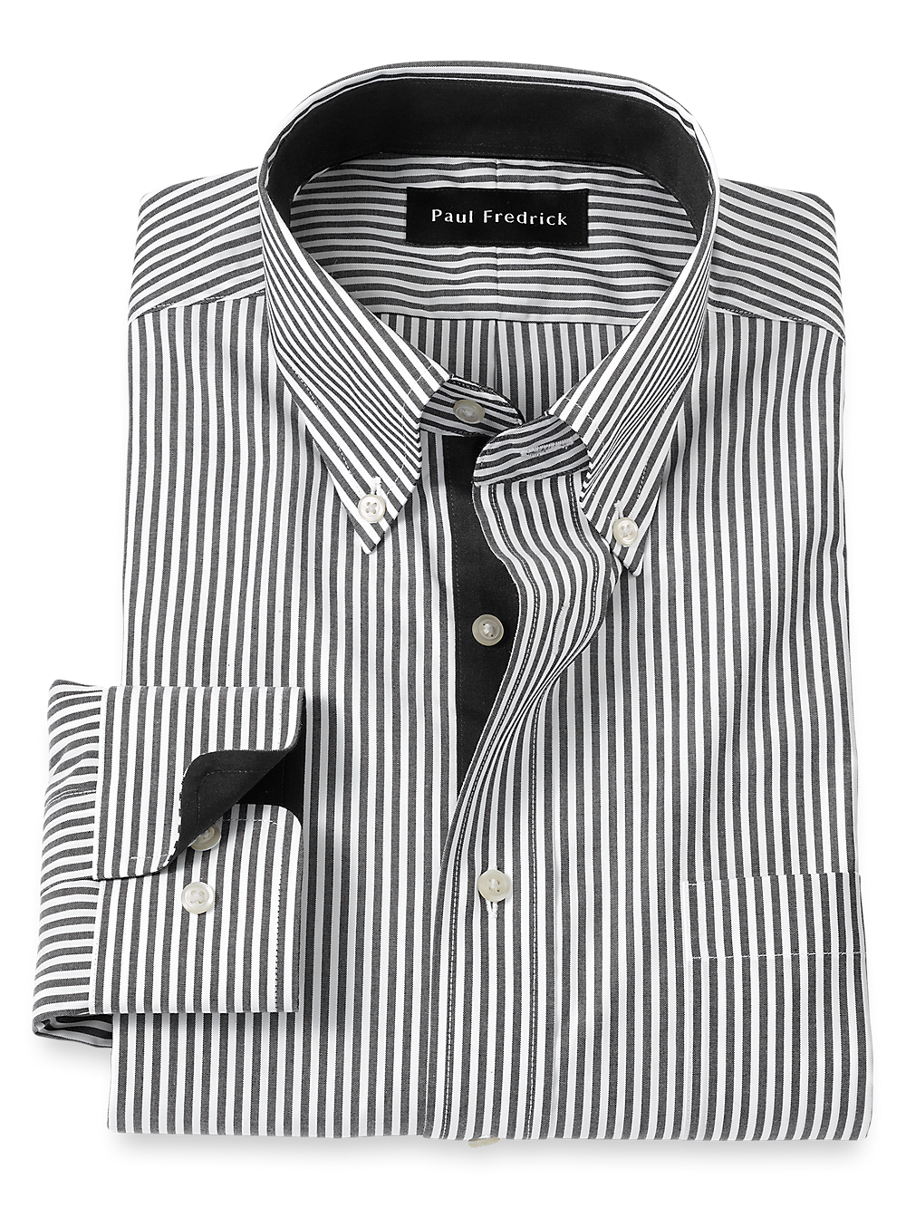 Product Image of Non-iron Cotton Stripe Dress Shirt With Contrast Trim-Black