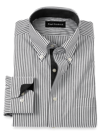 Non-Iron Cotton Stripe Dress Shirt With Contrast Trim - Black