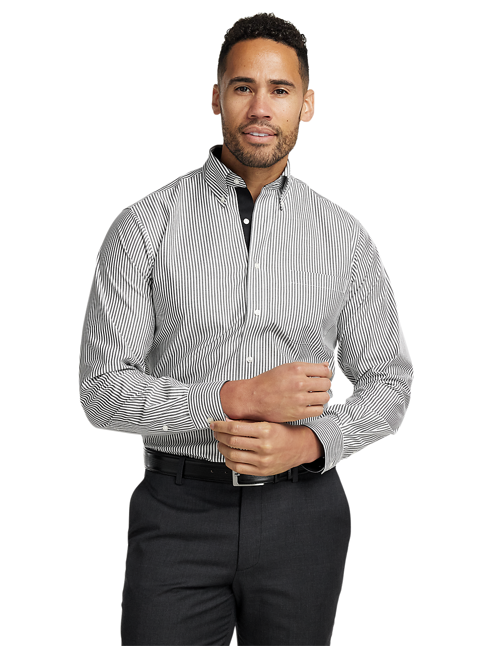 Alternate Image of Non-iron Cotton Stripe Dress Shirt With Contrast Trim-1