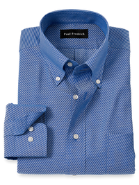 Non-Iron Cotton Diagonal Stripe Dress Shirt - Blue