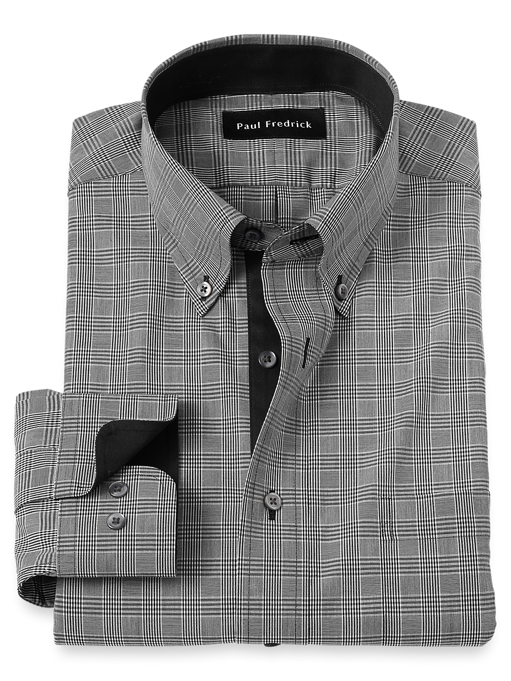 Product Image of Non-iron Cotton Plaid Dress Shirt With Contrast Trim-Black