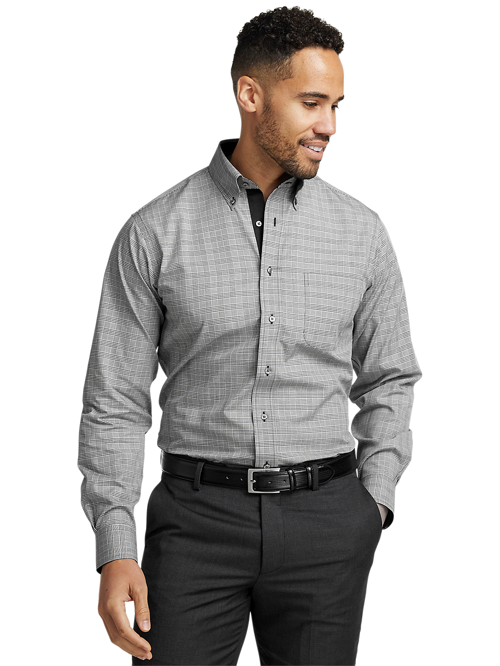 Alternate Image of Non-iron Cotton Plaid Dress Shirt With Contrast Trim-1