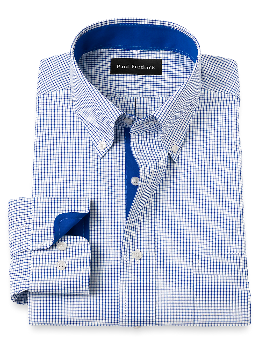 Product Image of Non-iron Cotton Check Dress Shirt With Contrast Trim-Navy