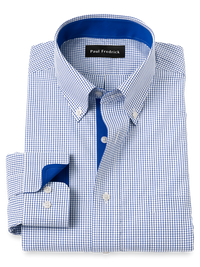 Non-Iron Cotton Check Dress Shirt With Contrast Trim - Navy