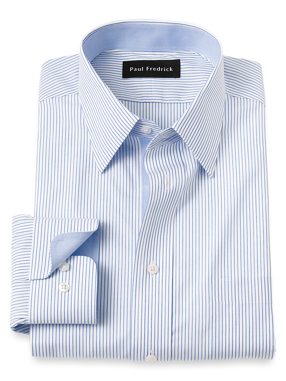 Product Image of Non-iron Cotton Stripe Dress Shirt With Contrast Trim-Blue