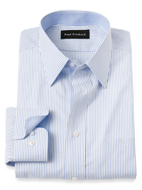 Non-Iron Cotton Stripe Dress Shirt With Contrast Trim - Blue