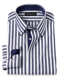 Non-Iron Cotton Bengal Stripe Dress Shirt With Contrast Trim - Sodalite