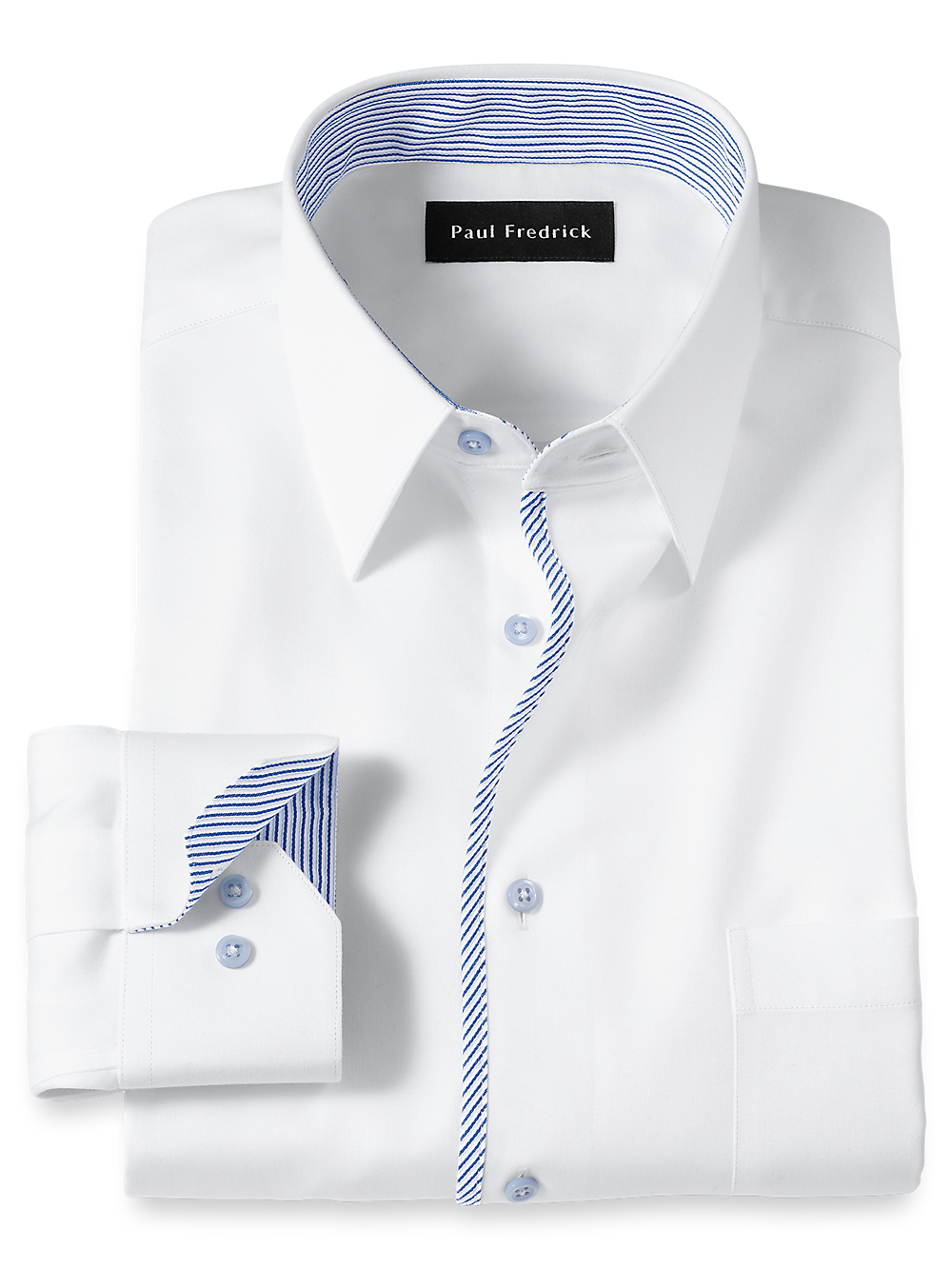 Product Image of Non-iron Cotton Solid Dress Shirt With Contrast Trim-White