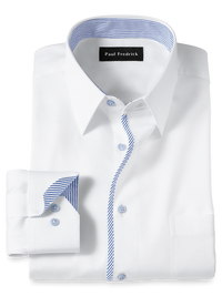 Non-Iron Cotton Solid Dress Shirt With Contrast Trim - White